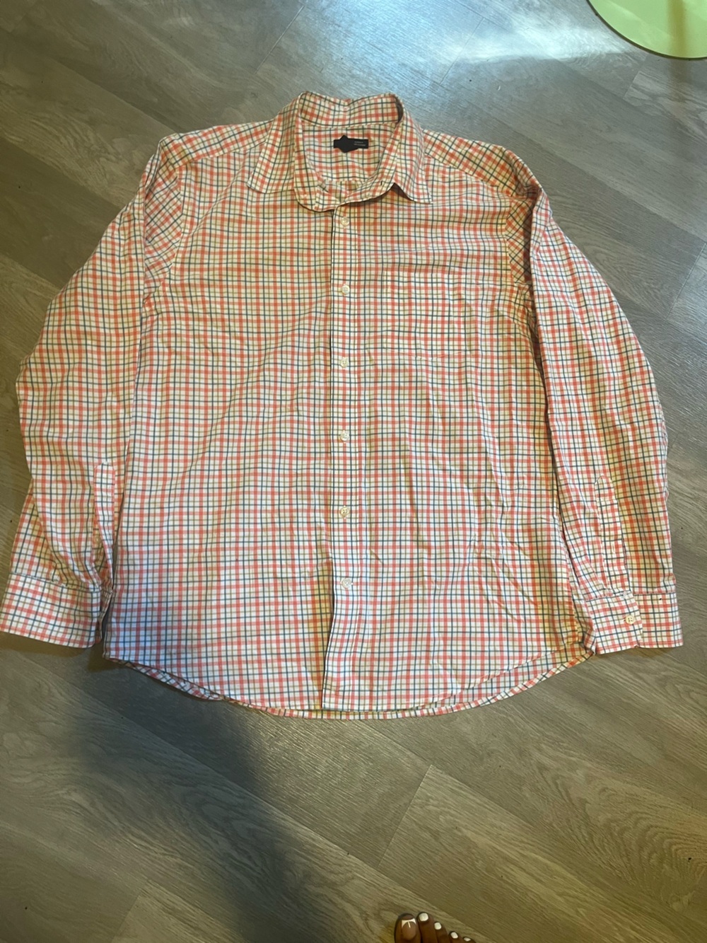 GAP Men's Plaid Button-Up Shirt in Pink and Green